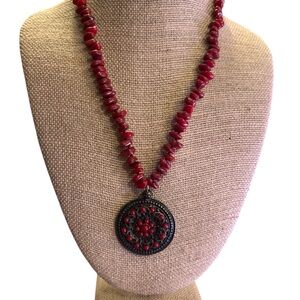 Red Coral Chip Beaded Necklace